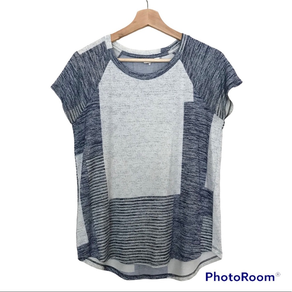 GAP Short Sleeve Top | Blue Stripe Patchwork Colour Block